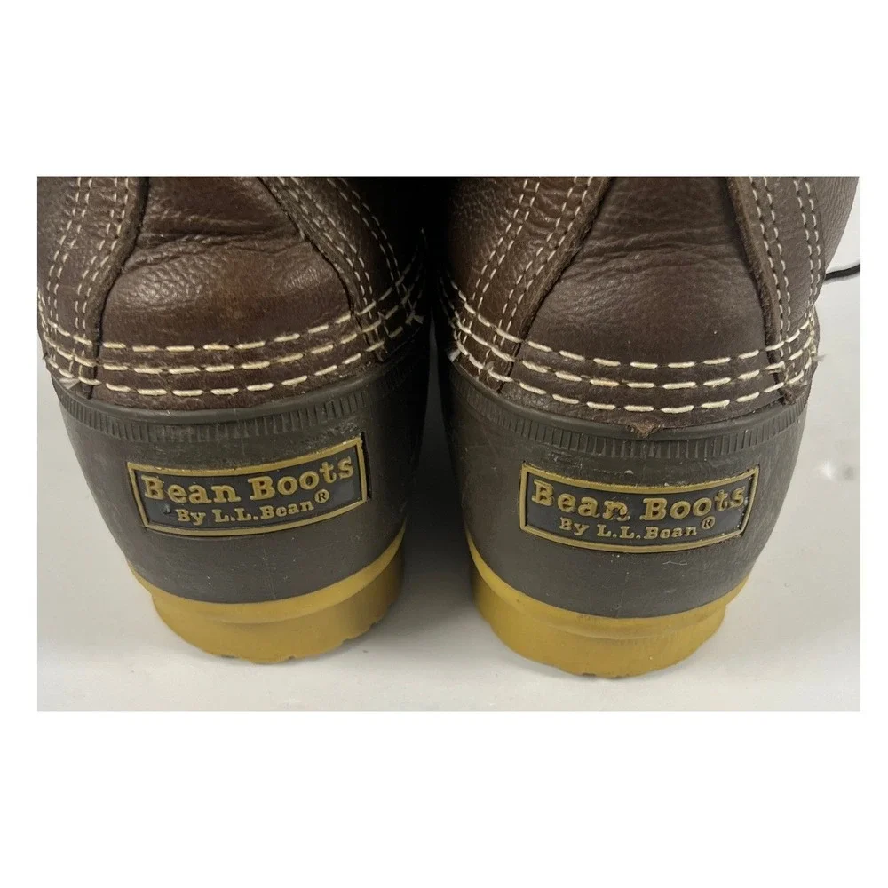 LL Bean Shearling Lined Bean Boots Mens 10M Brown Leather Duck Boots 1003580 USA